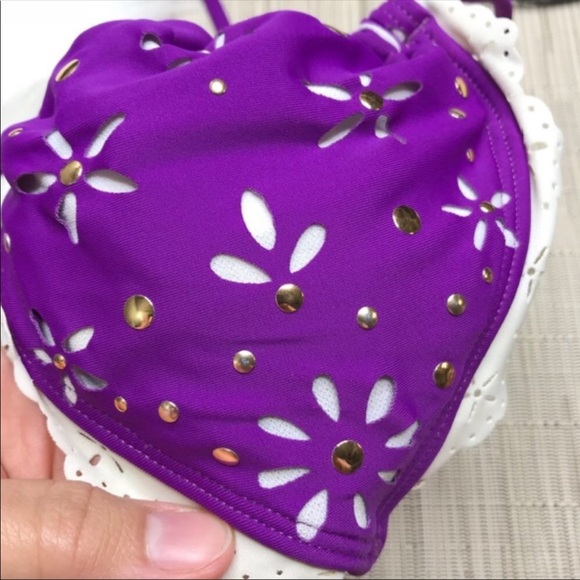 The Bikini Lab Purple Bikini White Lace Trim S - Picture 5 of 5